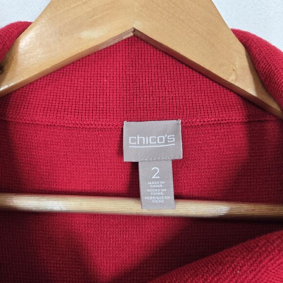 Chico's Convertible Cardigan Sz 2-L Red 100% Cotton Long Sleeve Snap Closure - Picture 8 of 14